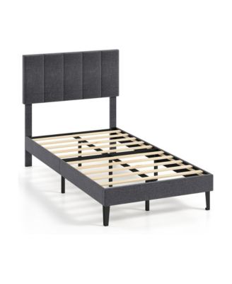 Twin Upholstered Platform Bed with Adjustable Channel Headboard