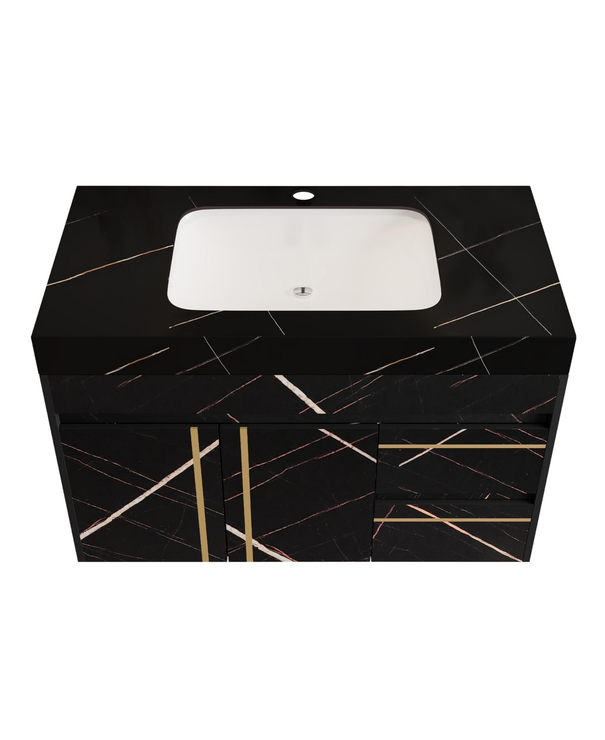 Thirtypeachy 35.2 Inch Floating Bathroom Vanity, Plywood Cabinet, Faux Marble Top with Ceramic Undermount Sink - Black