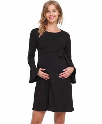 Maternity Back Keyhole Bell-Sleeve Hacci Dress