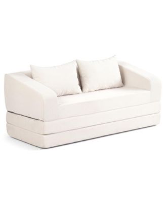 Corduroy Loveseat Convertible Futon Sofa with 2 Back Cushions
