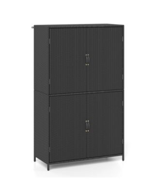 4-Door Rattan Vertical Outdoor Storage Shed with Adjustable Shelves