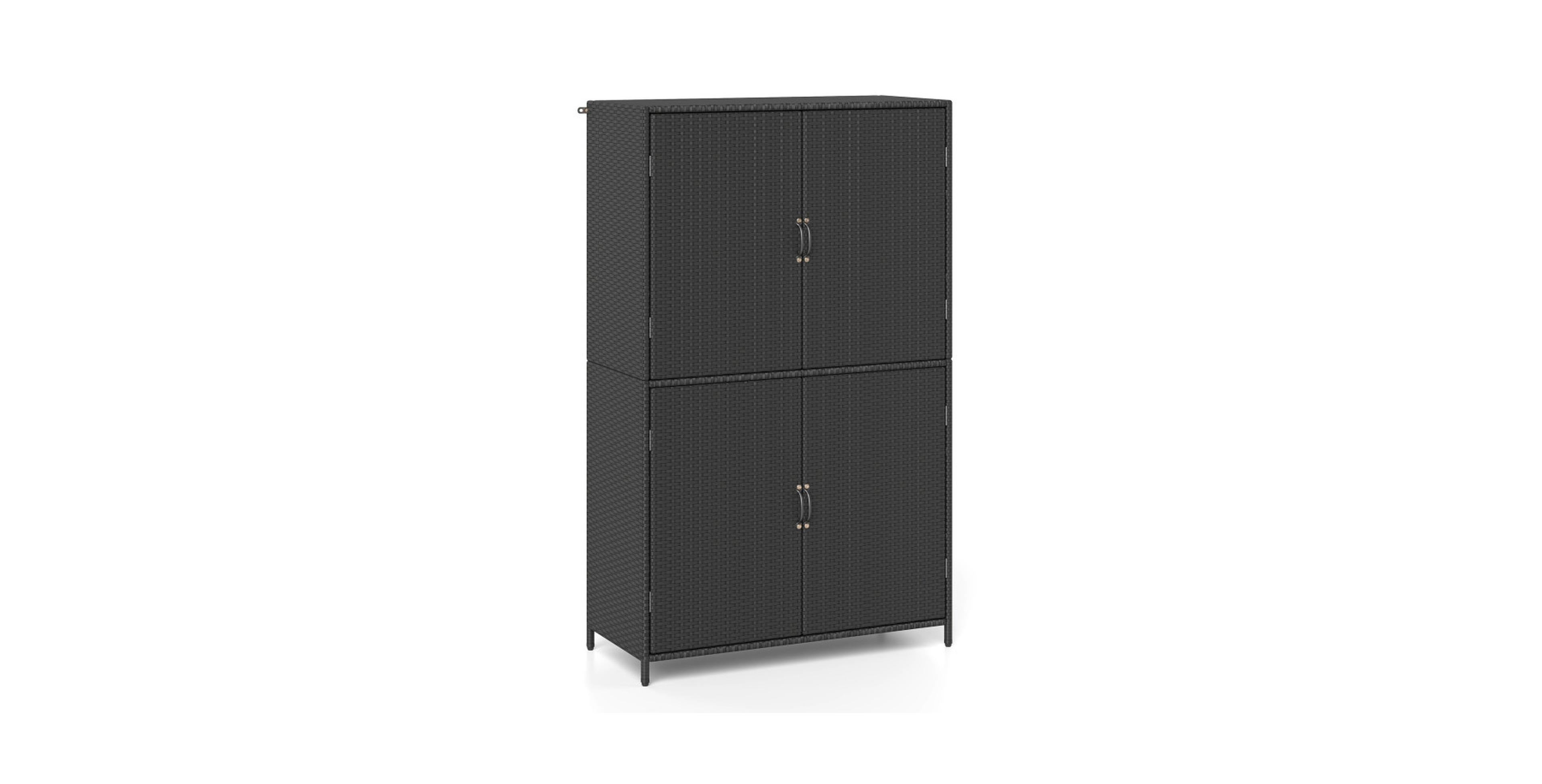 Gouun 4-Door Rattan Vertical Outdoor Storage Shed with Adjustable Shelves