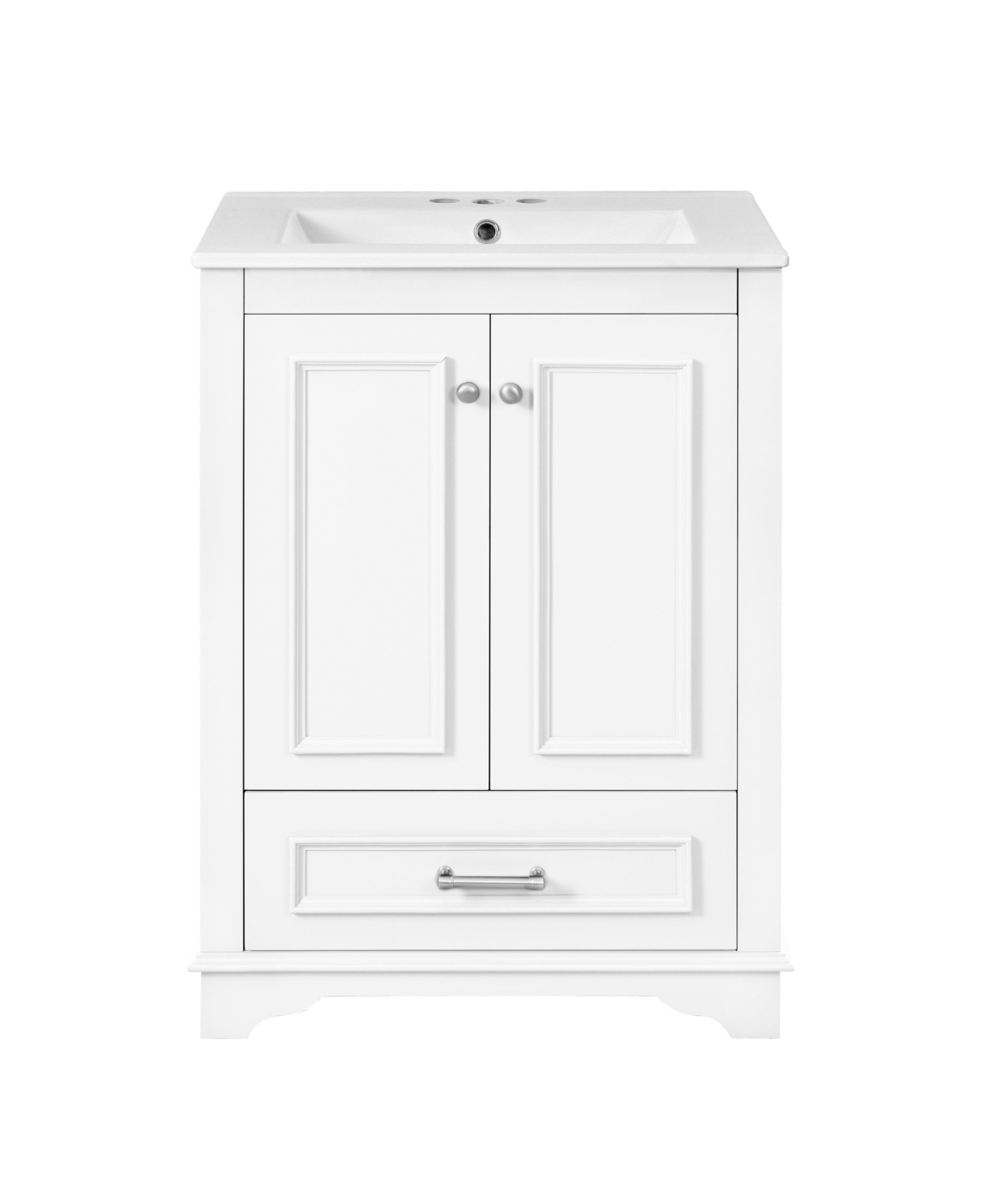 Sillysis 24 Inch Freestanding Bathroom Vanity, Mdf Cabinet with Solid Wood Frame, Ceramic Integrated Sink - White