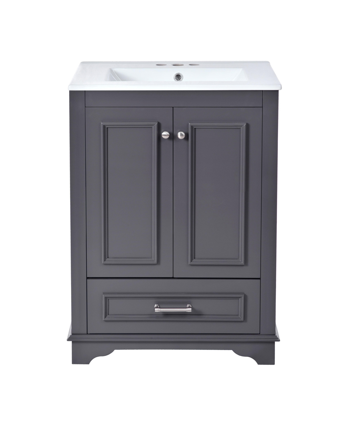 Sillysis 24 Inch Freestanding Bathroom Vanity, Mdf Cabinet with Solid Wood Frame, Ceramic Integrated Sink - Grey