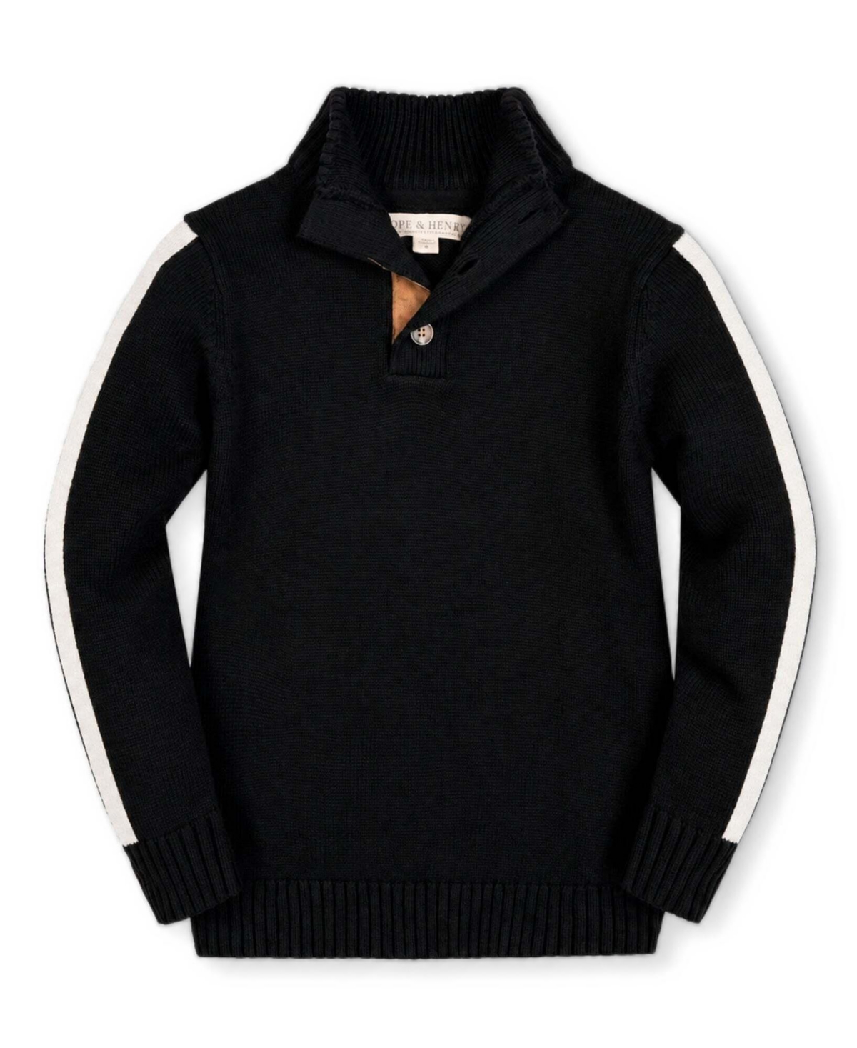 Hope & Henry Boys' 2T-20 Mock-Neck Sleeve-Stripe Sweater - Black and white