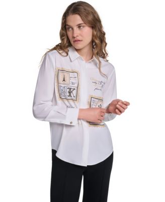 Women's Karl Frames Point Collar Long Sleeve Button Down