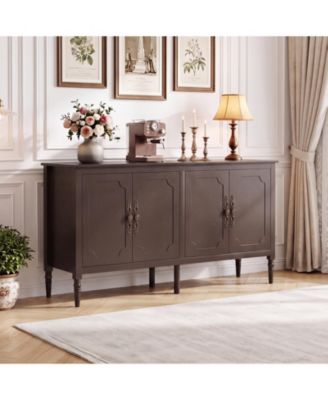58-Inch Pine Wood Leg 4-Door 2-Shelf Storage Buffet Cabinet