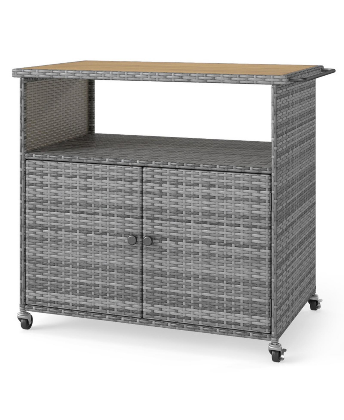 Gouun Rolling Outdoor Storage Cabinet with Acacia Wood Top and Locking Wheels - Grey