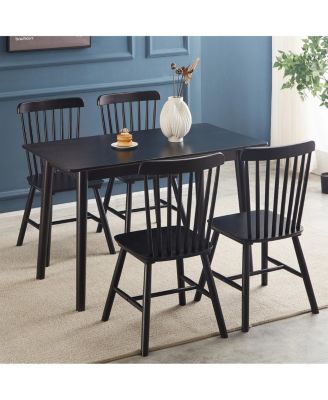 4-Piece Black Solid Rubberwood Dining Chair Set