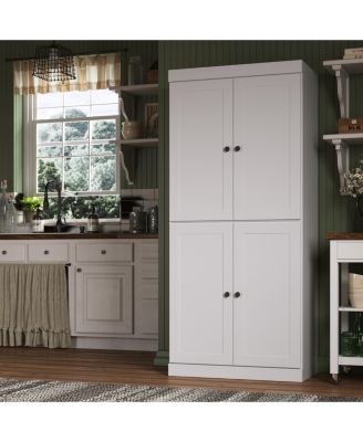  Solid Wood Kitchen Pantry Cabinet, Tall Freestanding Modular Storage with Shaker Doors, Adjustable Shelves, 32" W x 71.5" H