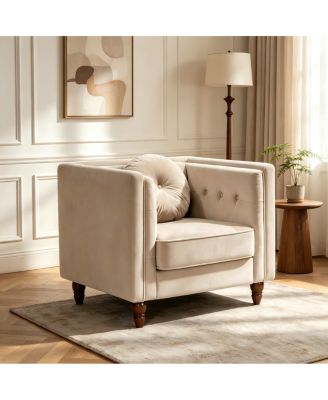 Classic Chesterfield Velvet Accent Chair with Tapered Wood Legs