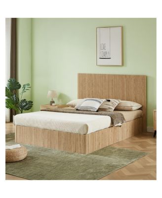 Queen Lift Up Storage Bed Frame, Wooden Curved Lines