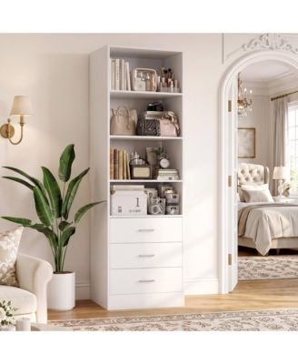 80 Inch 3-Shelf MDF Adjustable Freestanding Storage Cabinet with 3 Drawers