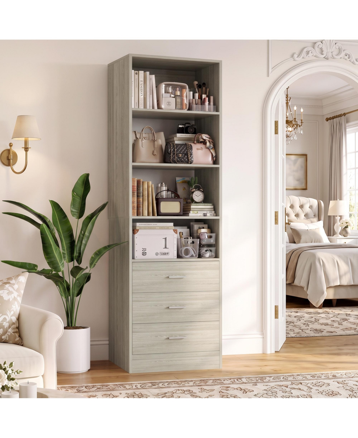 Aheaplus 80 Inch 3-Shelf Mdf Adjustable Freestanding Storage Cabinet with 3 Drawers