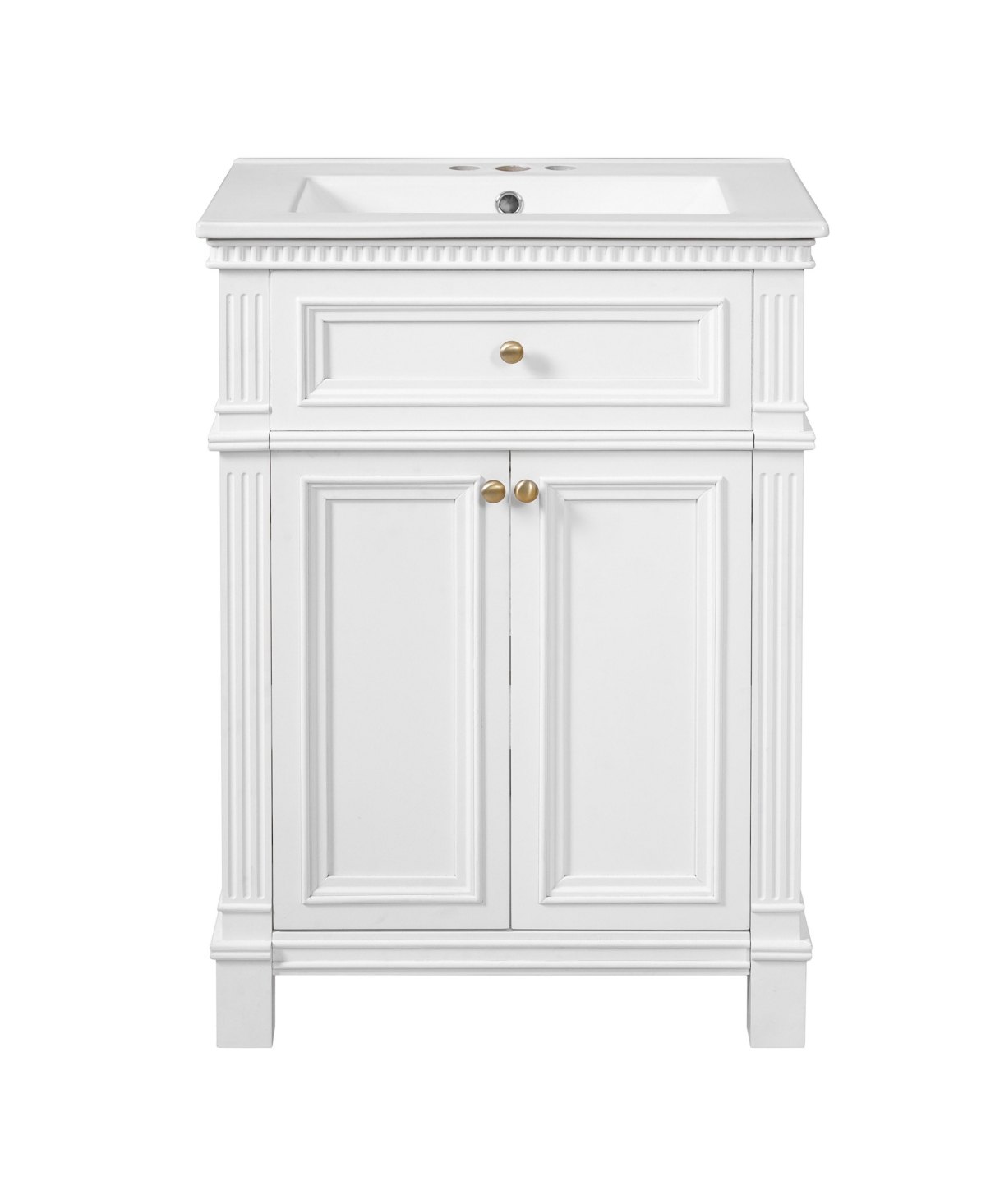 Sillysis 24 Inch Freestanding Bathroom Vanity, Mdf Cabinet with Solid Wood Frame, Ceramic Integrated Sink, Soft-Close Doors, Assembly Required - White