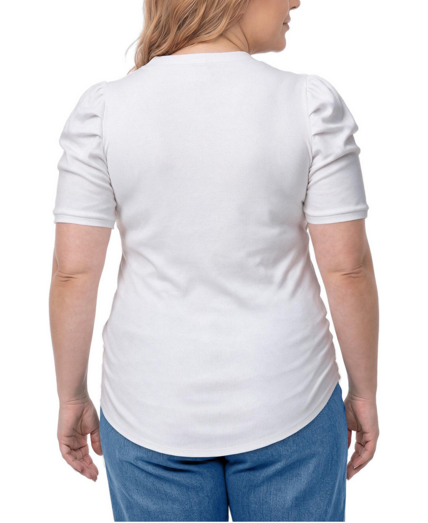 Женская футболка Torrid Plus Size Belle Isle Short-Puff Sleeves Ruched Cotton-Blend, цвет: Яркий белый — фото 4