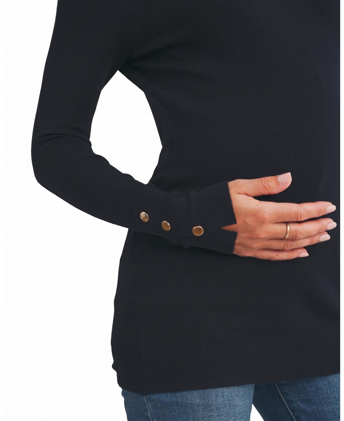 Женский свитер Hello Miz Maternity Long-Sleeve Crew Neck Button-Detail, цвет: Чёрный — фото 5