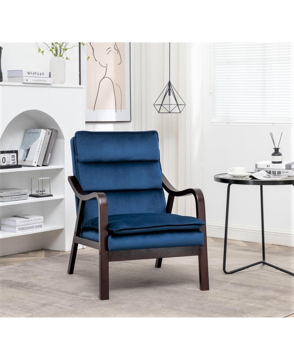 Streamdale Furniture Mid-Century Modern Accent Chair with Wood Armrest - Dark blue