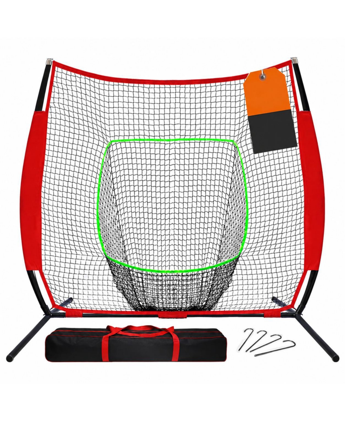 Peneyon Portable Steel Frame Baseball Softball Practice Net With Carry Bag For Batting Hitting Pitching - 7ft red