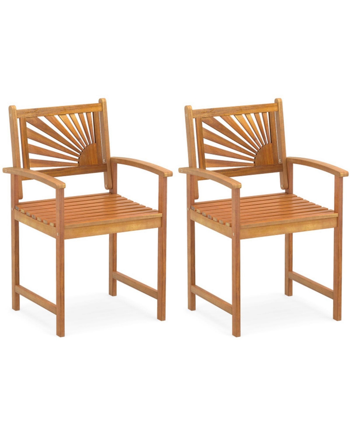 Gouun Set of 2 Acacia Wood Outdoor Dining Chairs with Slatted Seats