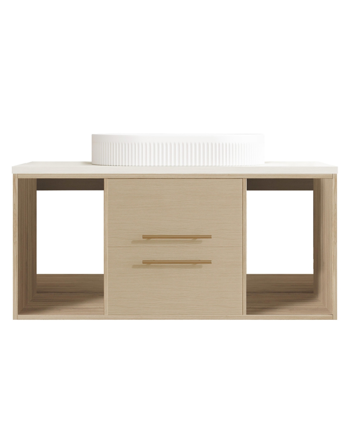 Thirtypeachy 39.3 Inch Floating Bathroom Vanity, Plywood Cabinet, Thick Plywood Top and Ceramic Vessel Sink - Wood