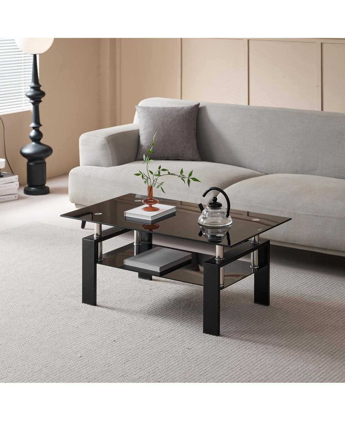 Streamdale Furniture Tempered Glass Coffee Table, 2-Tier Tea Table, 100x55x45cm