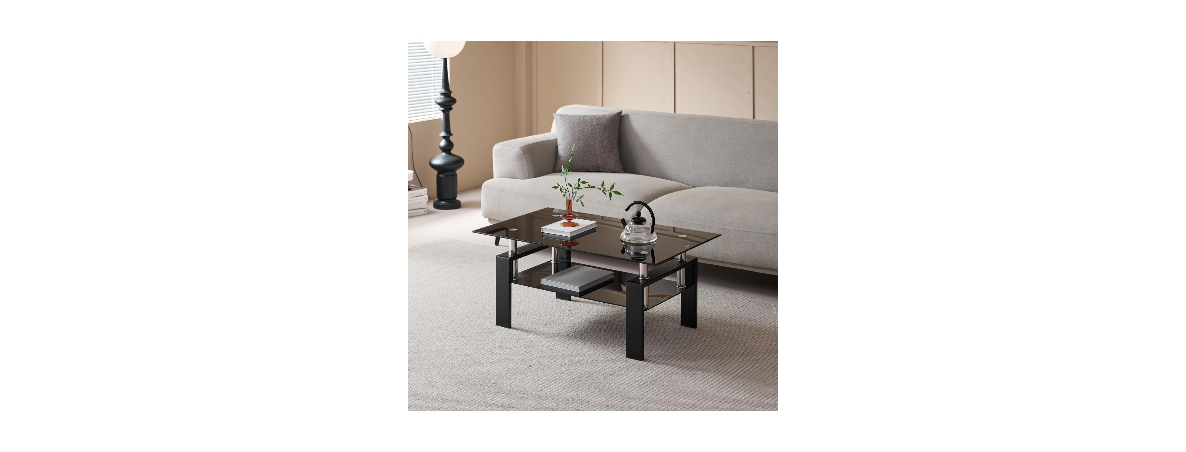 Streamdale Furniture Tempered Glass Coffee Table, 2-Tier Tea Table, 100x55x45cm