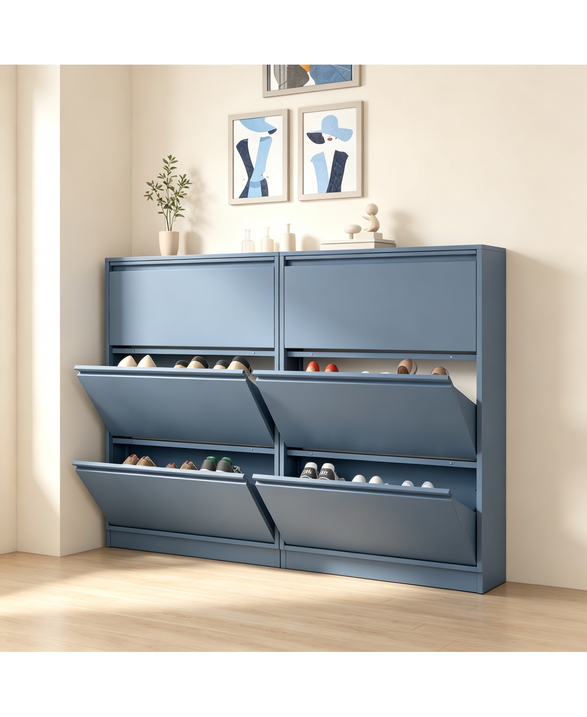 Streamdale Furniture Metal Shoe Cabinet with 3 Flip Drawers