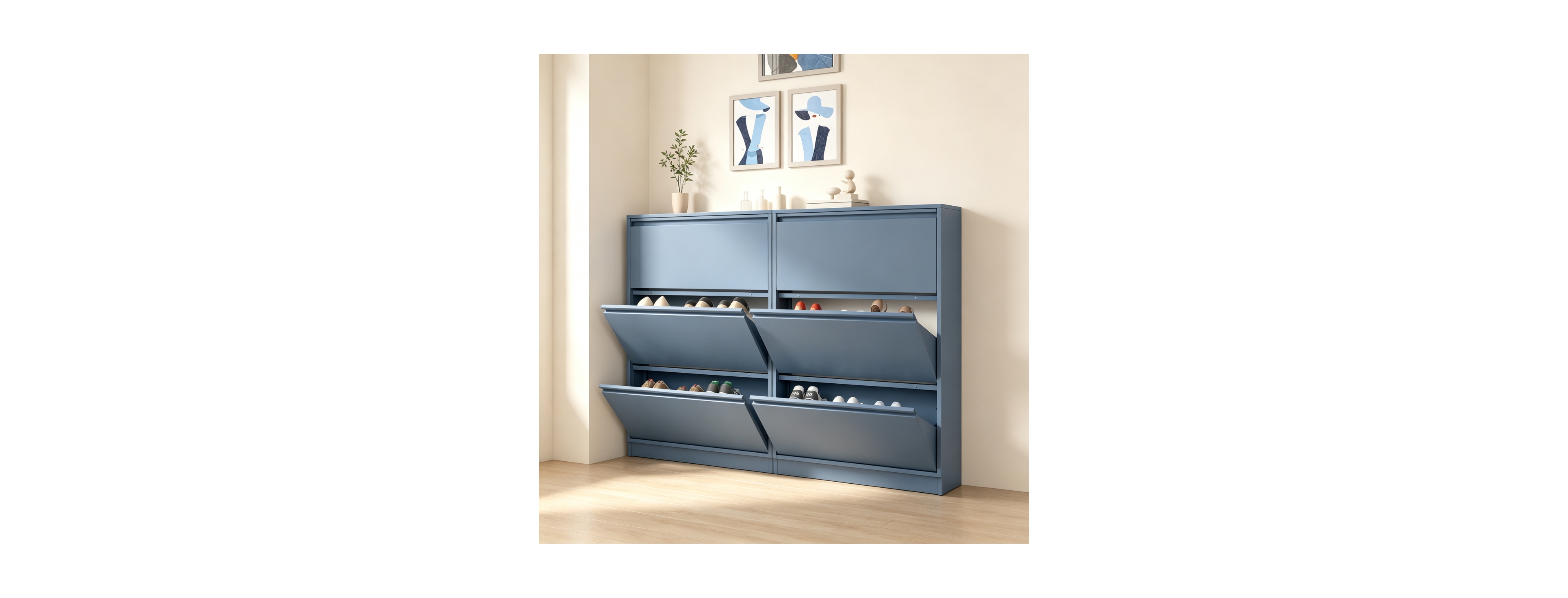 Streamdale Furniture Metal Shoe Cabinet with 3 Flip Drawers