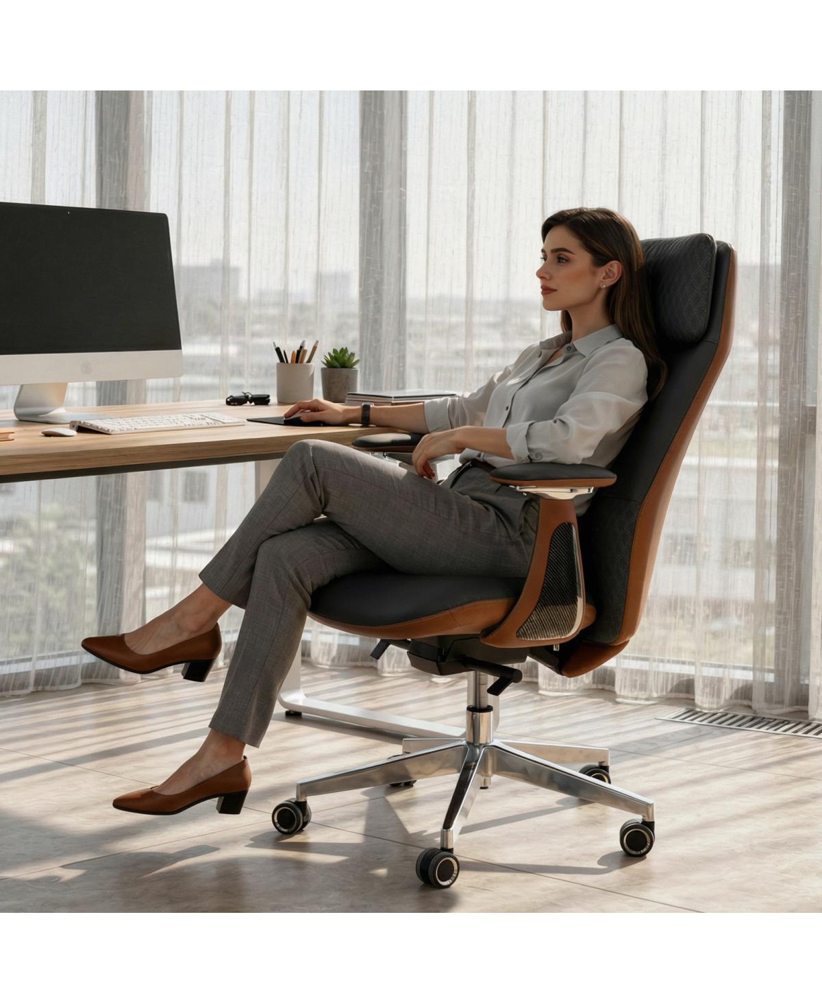 Streamdale Furniture Pu Leather High Back Ergonomic Office Chair, 400lbs - Dark brown
