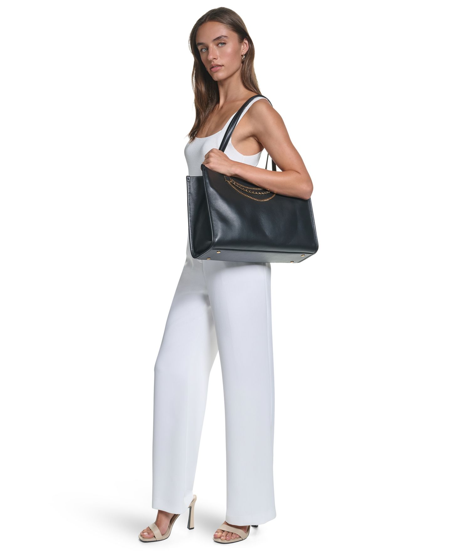 Женская сумка KARL LAGERFELD PARIS Jade Large Leather Laptop Tote, цвет: Чёрный / Золотой — фото 4