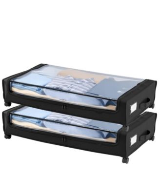 2-Pack Fabric Under Bed Storage Bags with Wheels and Clear Top