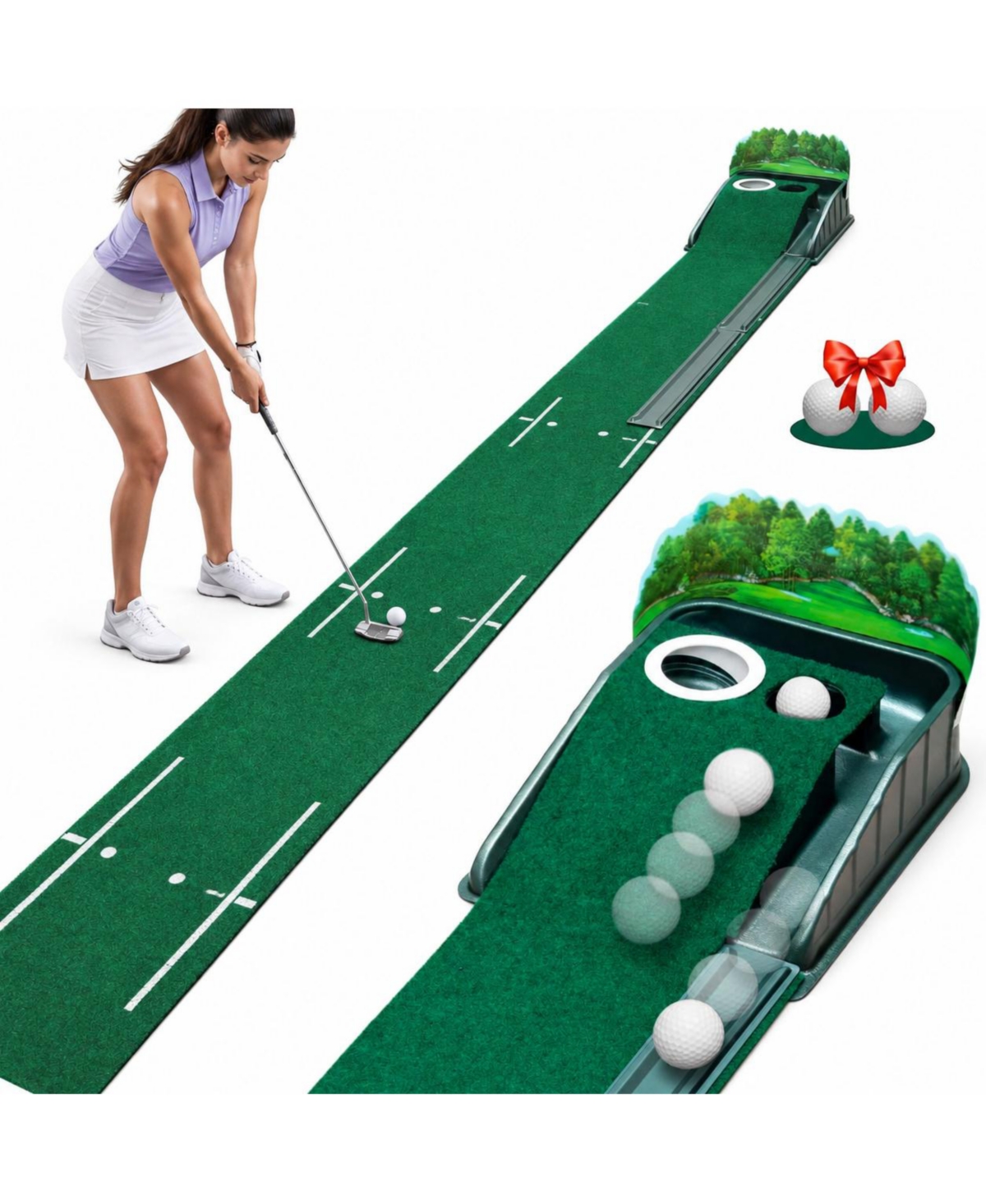 Peneyon Indoor Golf Practice Training Aid With True Roll Surface Auto Ball Return Alignment Guides