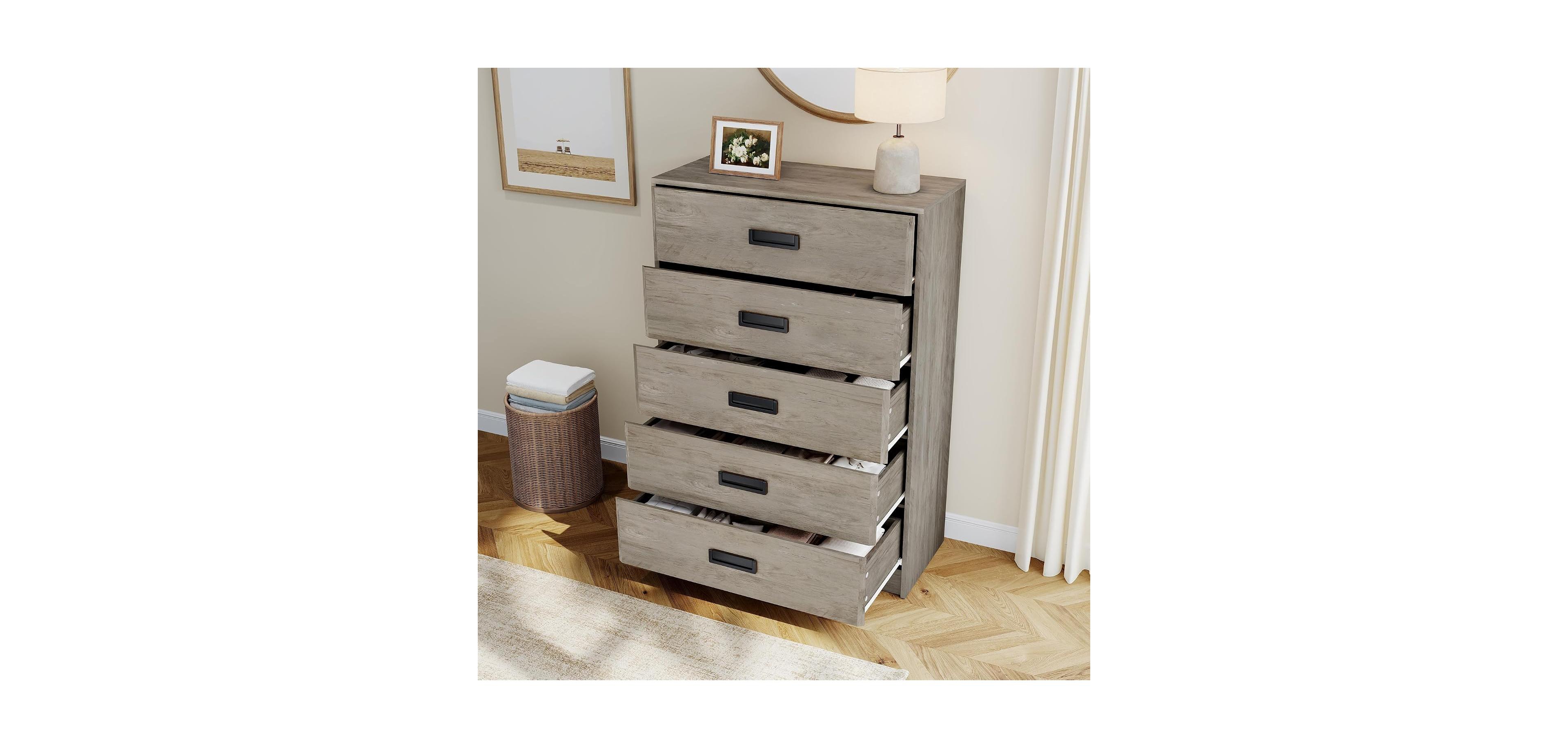 homfan 5-Drawer Dresser for Bedroom, 43.7" Tall Vertical Chest of Drawers
