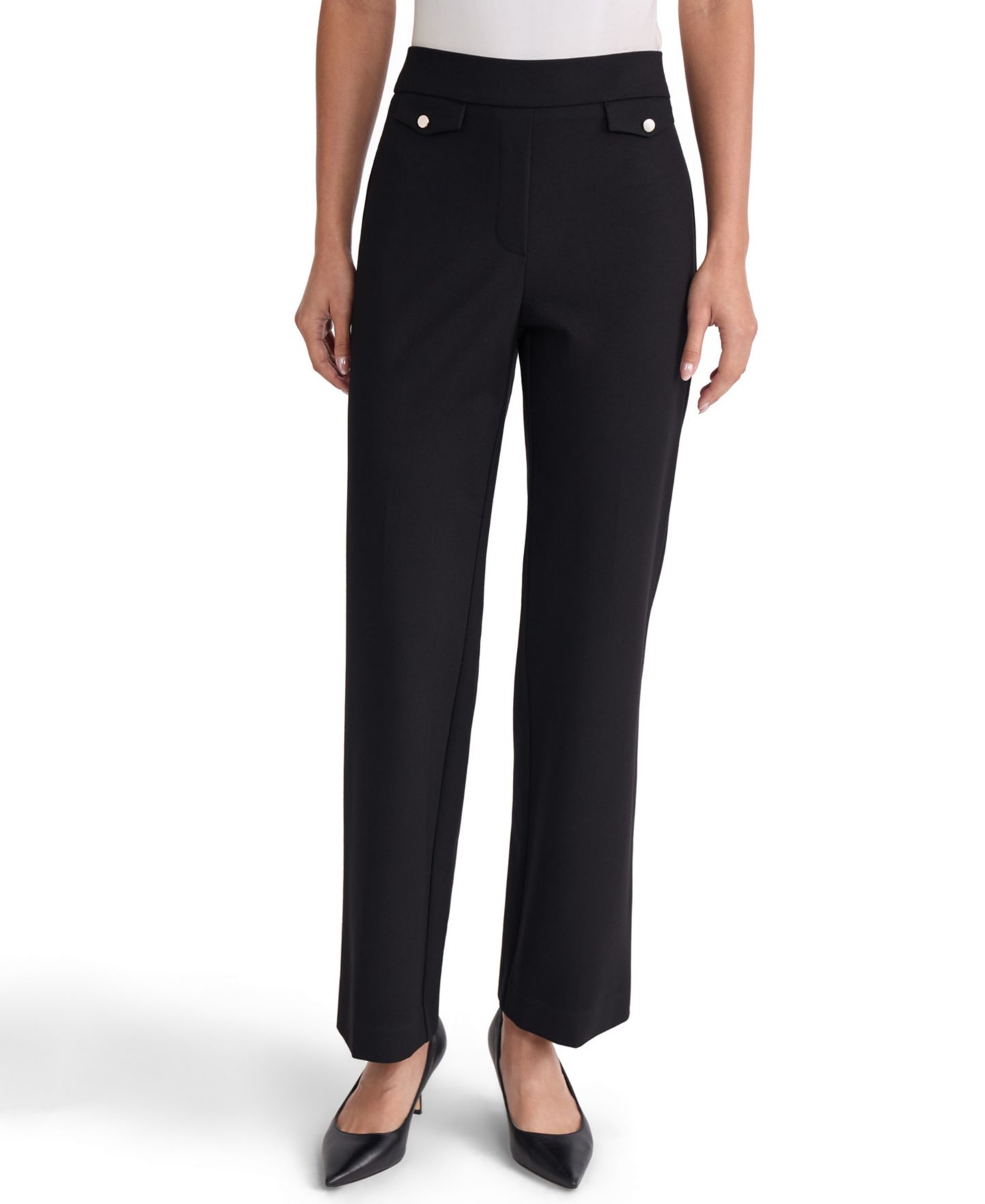 Женские брюки Jones New York Petite High-Rise Pull-On Straight, цвет: Чёрный — фото 1