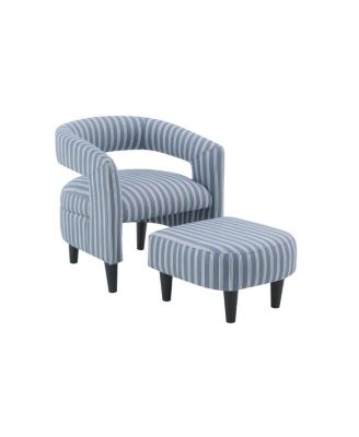 Coastal Pinstripe Accent Chair with Ottoman