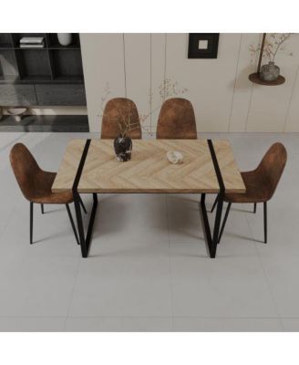 59 Inch Dining Table Set with 4 Suede Chairs, Modern Style