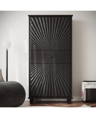 64.5 Inch 4-Door 1-Drawer MDF 3D Radial Sunburst Accent Cabinet