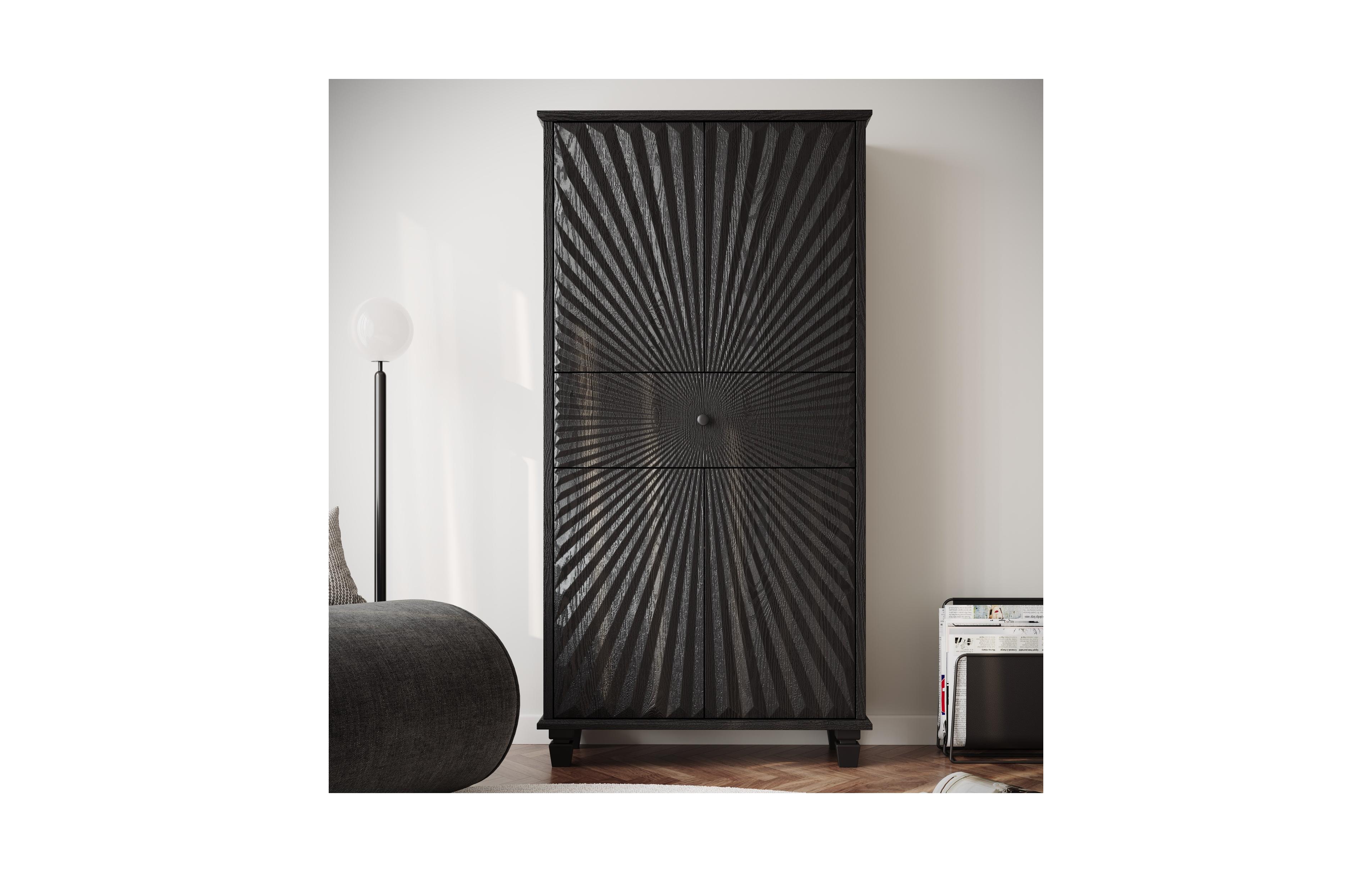 Clihome 64.5 Inch 4-Door 1-Drawer Mdf 3D Radial Sunburst Accent Cabinet
