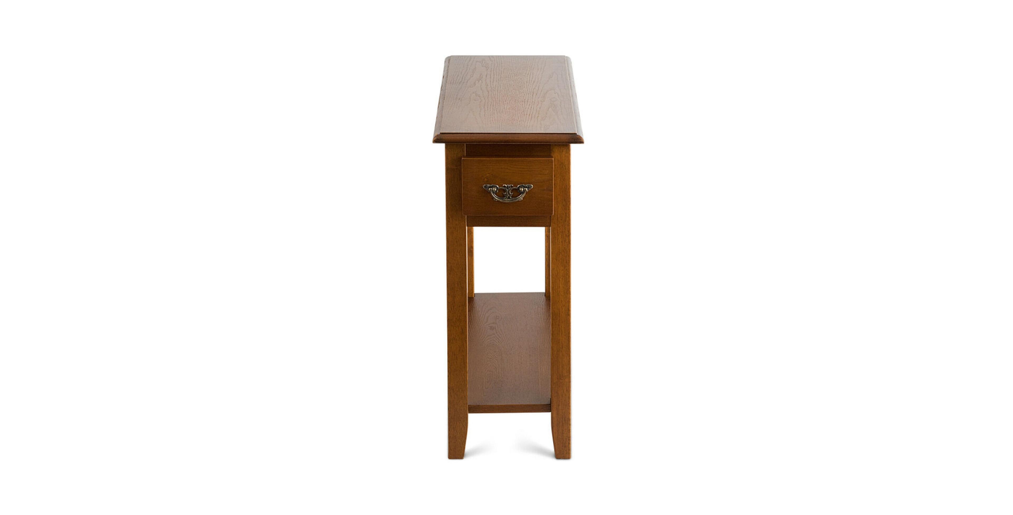 Gouun 2-Tier Narrow End Table Nightstand with Drawer and Rubber Wood Legs