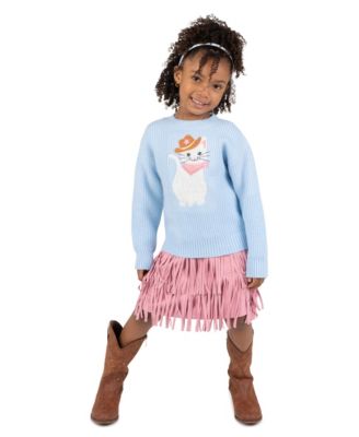 Girls' 2T-6X Cowgirl Cat Appliqu&eacute; Tiered Graphic Sweater and Short-Sleeve Dress, 2-Piece Set