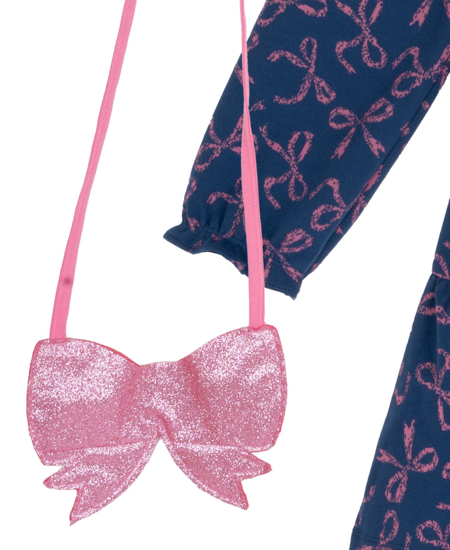 Комплект Rare Editions Bow-Print Tiered Long-Sleeve Dress and Bag, 2-Piece Set для девочек, цвет: Тёмно-синий — фото 6