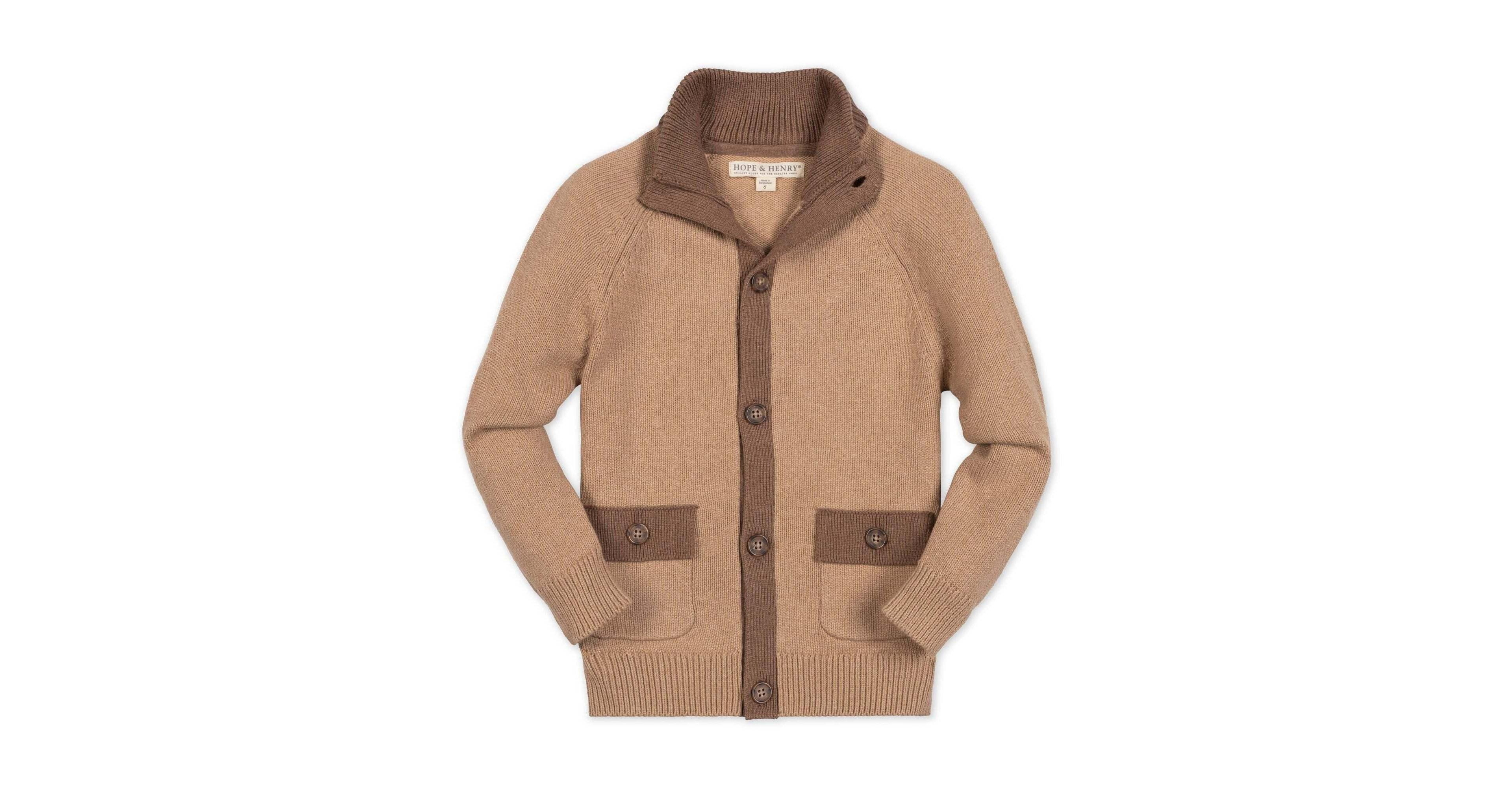 Hope & Henry Toddler Boys' 2T-5T Cotton Mock-Neck Raglan Cardigan