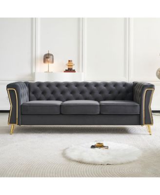 Modern Tufted Velvet Sofa 87.4 inch for Living Room