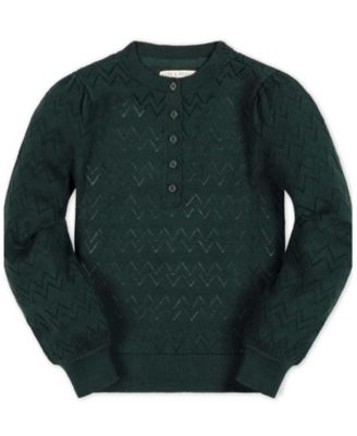 y Girls XXS - Large ' Organic Cotton Puff-Sleeve Henley Sweater