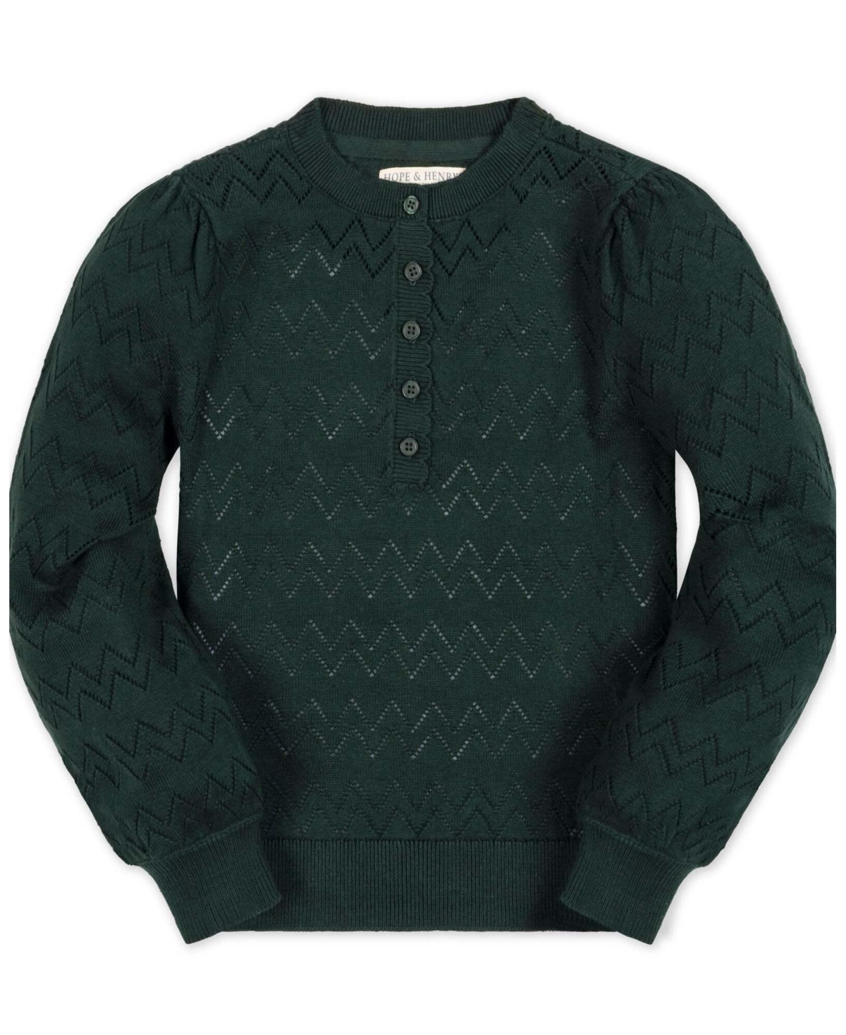 Hope & Henry Girls' 4-16 Puff-Sleeve Textured Organic Cotton Sweater - Deep green