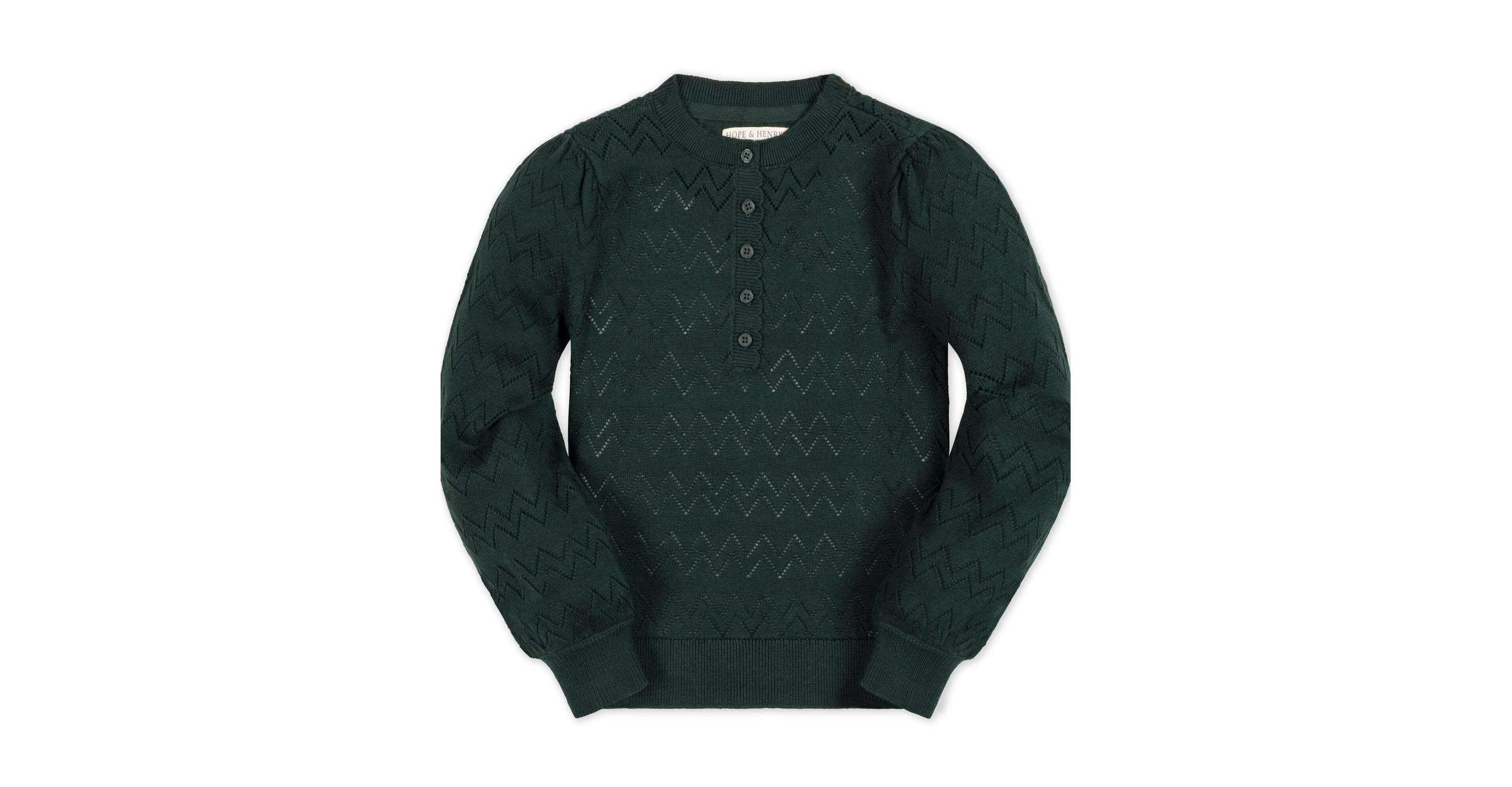Hope & Henry Girls' 4-16 Puff-Sleeve Textured Organic Cotton Sweater