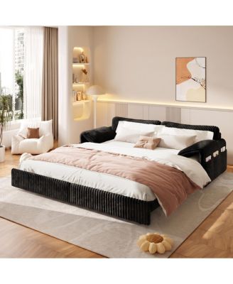 79.5" 3-in-1 King Corduroy Convertible Sofa Bed with Storage and Pillows