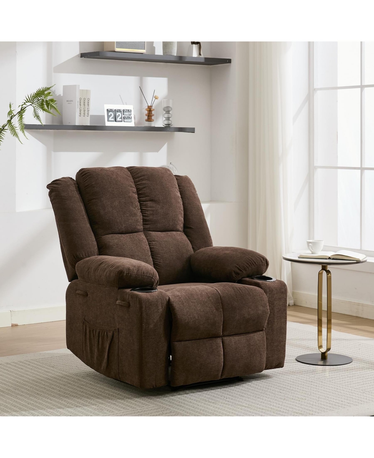 gaomon Manual Recliner Chair with Heat and Massage - Ergonomic Oversized Lounge Chair, Side Pockets, Heavy-Duty Steel Frame - Brown