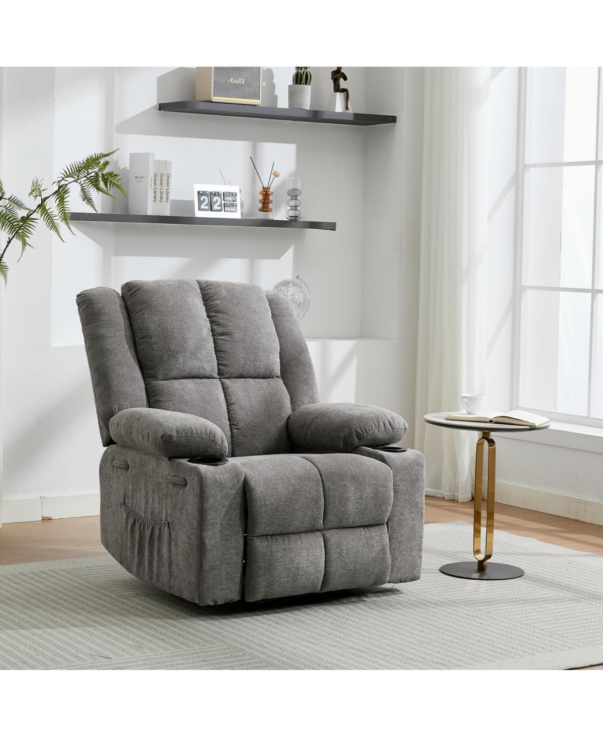gaomon Manual Recliner Chair with Heat and Massage - Ergonomic Oversized Lounge Chair, Side Pockets, Heavy-Duty Steel Frame - Grey